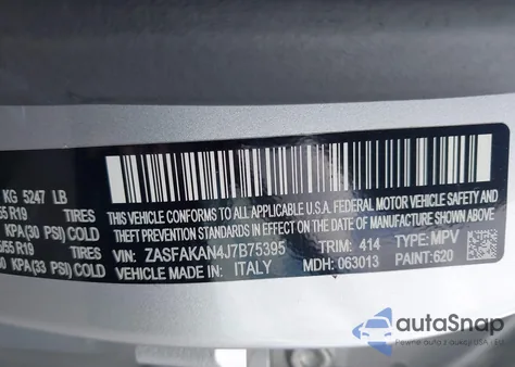 2018 Alfa Romeo Stelvio Awd из США, поврежденный, VIN ZASFAKAN4J7B75395